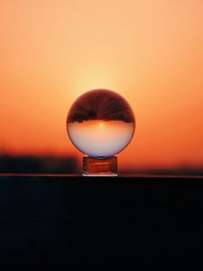 Preview wallpaper ball, glass, sunset, reflection, sky, macro