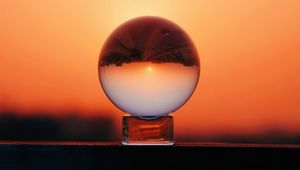 Preview wallpaper ball, glass, sunset, reflection, sky, macro