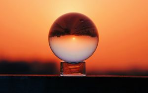 Preview wallpaper ball, glass, sunset, reflection, sky, macro
