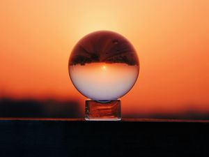 Preview wallpaper ball, glass, sunset, reflection, sky, macro