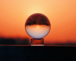 Preview wallpaper ball, glass, sunset, reflection, sky, macro