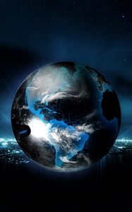Preview wallpaper ball, globe, planet, light, neon, background