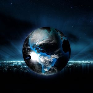 Preview wallpaper ball, globe, planet, light, neon, background