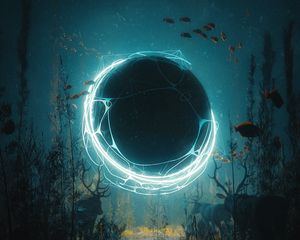 Preview wallpaper ball, glow, fish, deer, art