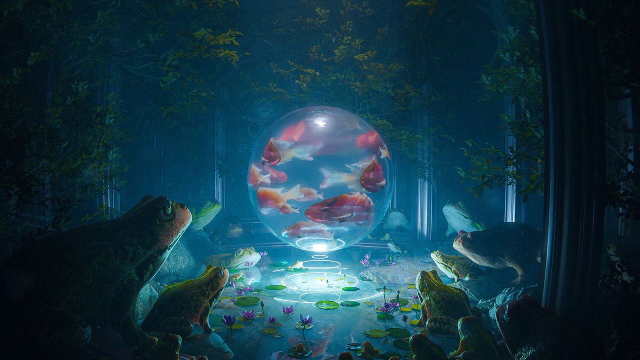 Wallpaper ball, glow, fish, frogs, art