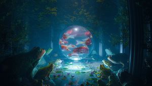 Preview wallpaper ball, glow, fish, frogs, art