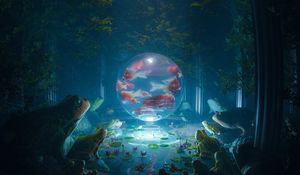 Preview wallpaper ball, glow, fish, frogs, art