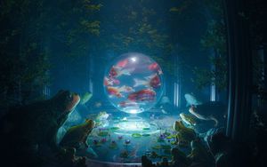 Preview wallpaper ball, glow, fish, frogs, art