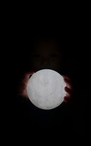 Preview wallpaper ball, glow, hands, child, dark, moon