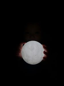 Preview wallpaper ball, glow, hands, child, dark, moon