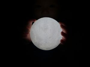 Preview wallpaper ball, glow, hands, child, dark, moon