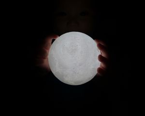 Preview wallpaper ball, glow, hands, child, dark, moon