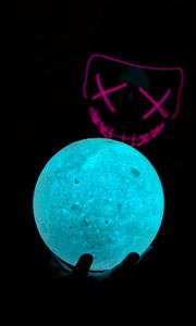 Preview wallpaper ball, glow, mask, dark, blue