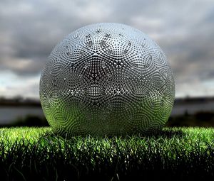 Preview wallpaper ball, grass, silver, ornaments