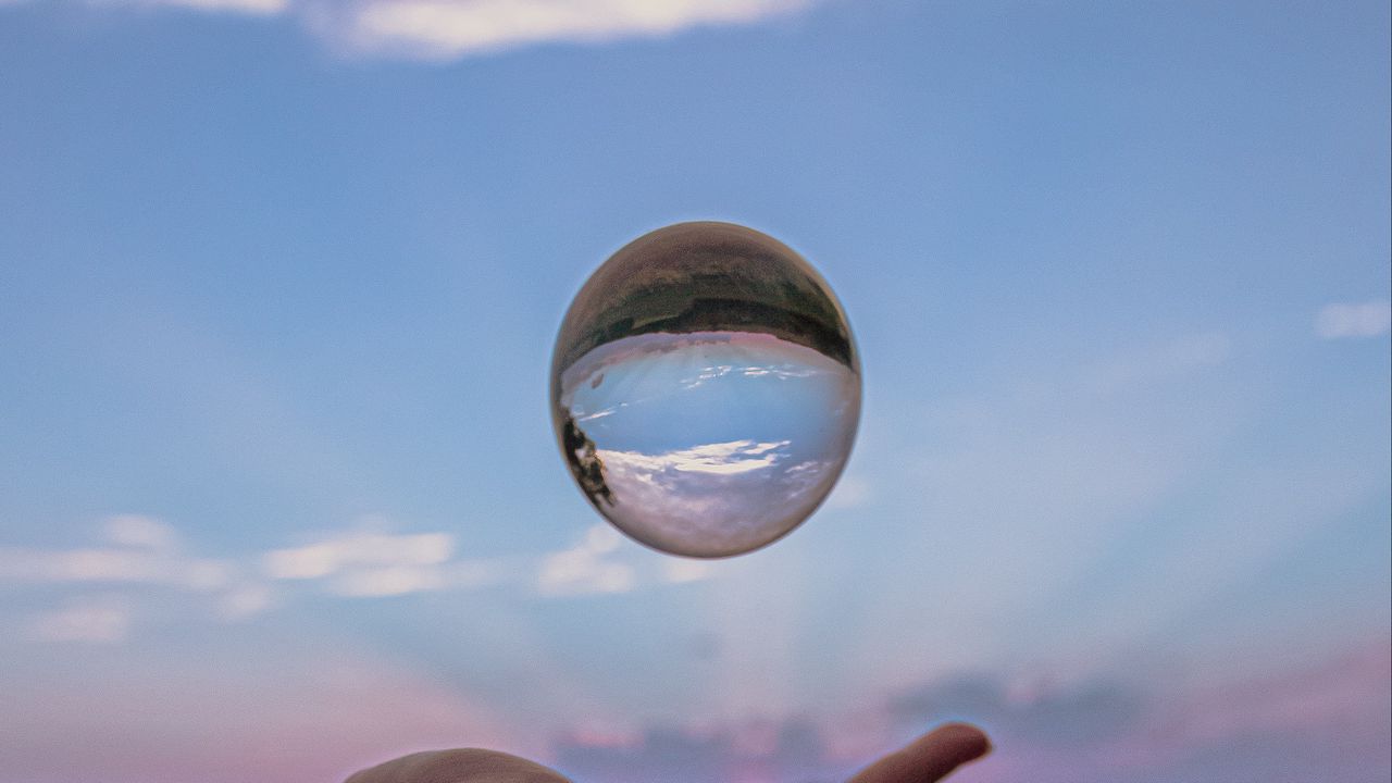 Wallpaper ball, hand, reflection, watch, sky