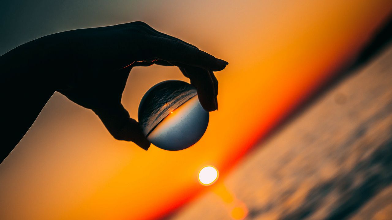 Wallpaper ball, hand, sunset