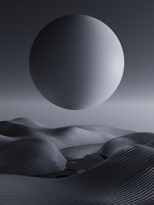 Preview wallpaper ball, hills, river, art