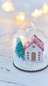 Preview wallpaper ball, house, tree, decoration, new year, christmas