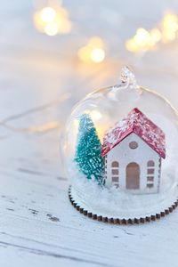 Preview wallpaper ball, house, tree, decoration, new year, christmas