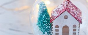 Preview wallpaper ball, house, tree, decoration, new year, christmas