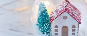 Preview wallpaper ball, house, tree, decoration, new year, christmas