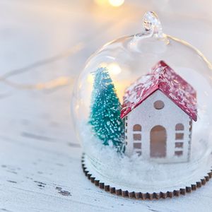 Preview wallpaper ball, house, tree, decoration, new year, christmas
