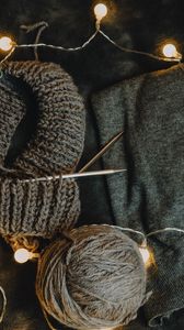 Preview wallpaper ball, knitting needles, garland, knitting, needlework