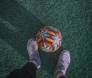 Preview wallpaper ball, legs, football, lawn