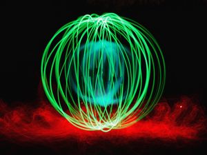 Preview wallpaper ball, light, freezelight, smoke, abstraction, green, red