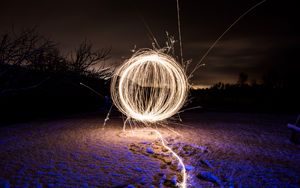 Preview wallpaper ball, light, lines, long exposure, dark