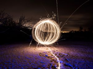 Preview wallpaper ball, light, lines, long exposure, dark