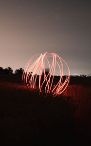 Preview wallpaper ball, lines, light, long exposure, movement, night