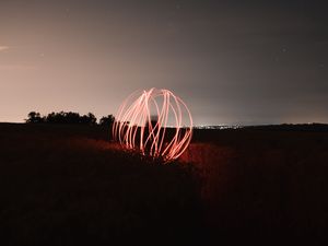 Preview wallpaper ball, lines, light, long exposure, movement, night