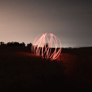 Preview wallpaper ball, lines, light, long exposure, movement, night