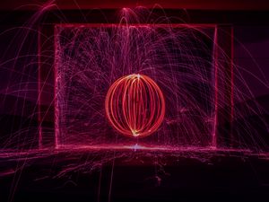 Preview wallpaper ball, long exposure, circle, lines, brilliance, sparks