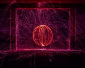 Preview wallpaper ball, long exposure, circle, lines, brilliance, sparks