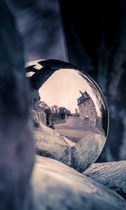 Preview wallpaper ball, metal, reflection, stones