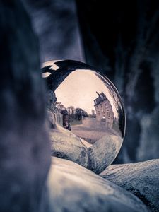 Preview wallpaper ball, metal, reflection, stones