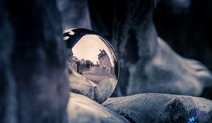 Preview wallpaper ball, metal, reflection, stones