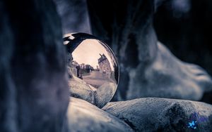 Preview wallpaper ball, metal, reflection, stones