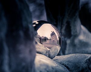 Preview wallpaper ball, metal, reflection, stones