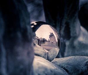 Preview wallpaper ball, metal, reflection, stones