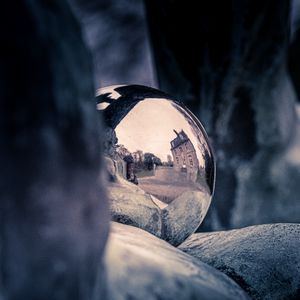 Preview wallpaper ball, metal, reflection, stones