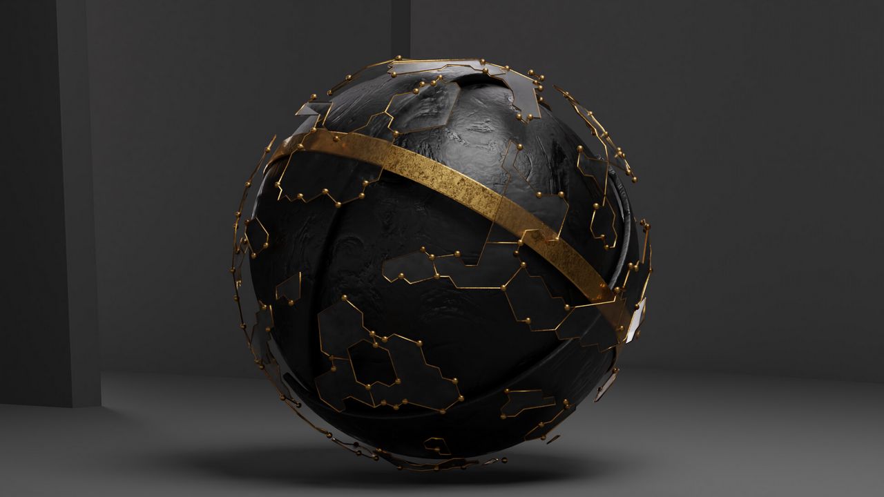 Wallpaper ball, metal, relief, 3d