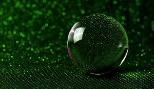 Preview wallpaper ball, mirror, green, sparkles, bokeh, reflection