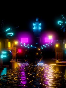 Preview wallpaper ball, neon, space, shine, multicolored