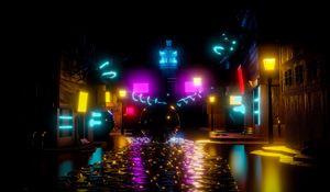 Preview wallpaper ball, neon, space, shine, multicolored