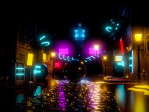 Preview wallpaper ball, neon, space, shine, multicolored