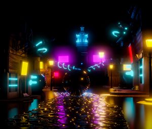 Preview wallpaper ball, neon, space, shine, multicolored