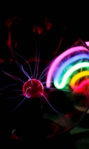 Preview wallpaper ball, plasma, electricity, rainbow, neon, dark